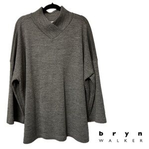 Bryn WALKER Oversized Crossover V-Neck Tunic Charcoal Grey 100% Wool Size M